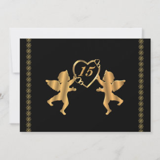 Quinceanera Cupids für 15. Geburtstag auf schwarz Einladung