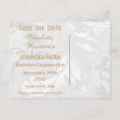 Quinceañera Damask und Imitats Bow Save the Date Ankündigungspostkarte (Rückseite)
