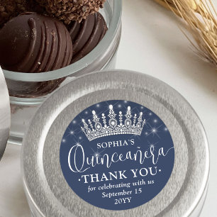 Quinceañera Danke Elegante Krone Navy Blau Runder Aufkleber