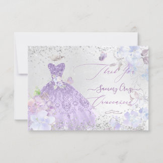 Quinceanera Dankeschön Dusty Purple Glitzerkleid Einladung