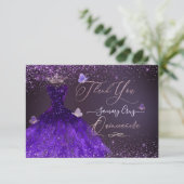 Quinceanera Dankeschön Ultra Violett Glitter   Einladung (Stehend Vorderseite)