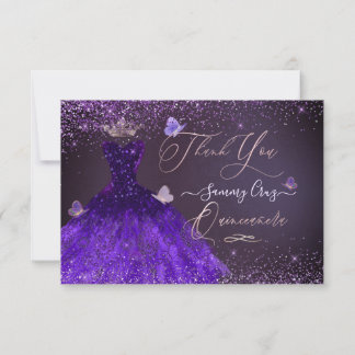Quinceanera Dankeschön Ultra Violett Glitter   Einladung