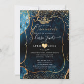 Quinceanera Dark Aquamarin Agate Imitate Gold Conf Einladung (Rückseite)