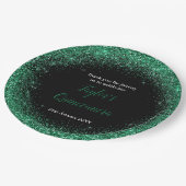 Quinceanera Dark Green Imitats Glitzer Pappteller (Schrägansicht)