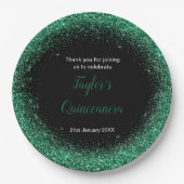 Quinceanera Dark Green Imitats Glitzer Pappteller (Vorderseite)