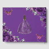 QUINCEAÑERA Dark Lila Floral Princess Butterfly Gästebuch (Rückseite)