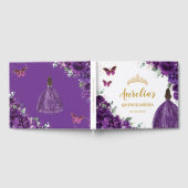 QUINCEAÑERA Dark Lila Floral Princess Butterfly Gästebuch (Voll)