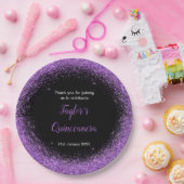 Quinceanera Dark Lila Imitats Glitzer Pappteller (Party)