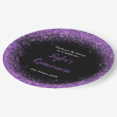 Quinceanera Dark Lila Imitats Glitzer Pappteller (Schrägansicht)