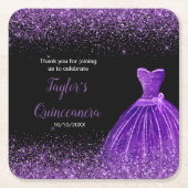 Quinceanera Dark Lila Imitats Glitzer Rechteckiger Pappuntersetzer (Vorderseite)