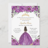 Quinceañera Dark Magenta Lila Blumenprinzessin Einladung (Vorderseite)
