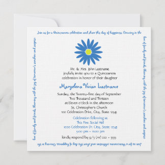 Quinceanera Delightful Daisy Message Text Blau Einladung