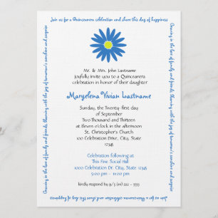 Quinceanera Delightful Daisy Message Text Blau Einladung