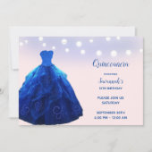 Quinceanera Denim Blue Blush String Lights Einladung (Vorderseite)