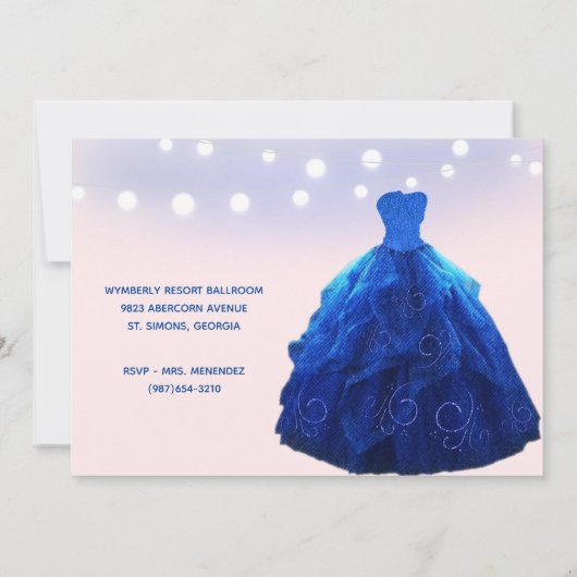 Quinceanera Denim Blue Blush String Lights Einladung (Rückseite)