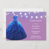Quinceanera Denim Blue Lavender String Lights Einladung (Vorderseite)