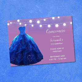 Quinceanera Denim Blue Lavender String Lights Einladung