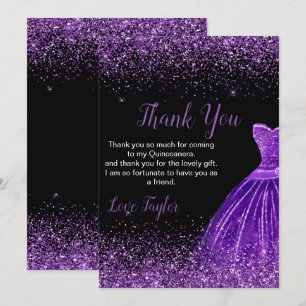 Quinceanera Dunkelviolettes Kleid Faux Glitter Dankeskarte