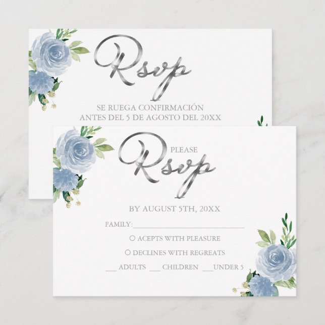 Quinceanera Dusty Blue Bilingual Response Card (Vorne/Hinten)
