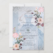 Quinceanera Dusty Blue Glitzer Gown Butterfly Einladung (Rückseite)