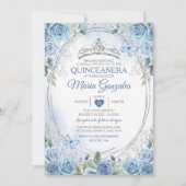 Quinceañera Dusty Blue & Silver Crown Butterfly Einladung (Vorderseite)