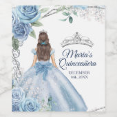 Quinceañera Dusty Blue Wine Flasche Party Label Weinetikett (Einzelnes Label)