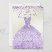 Quinceanera Dusty Lila Silver Glitzer Gown Einladung (Vorderseite)