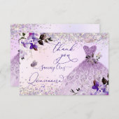 Quinceanera Dusty Lilac Lila Silver Glitzer Gown Dankeskarte (Vorne/Hinten)