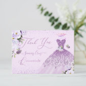 Quinceanera Dusty Lilac Lila Silver Glitzer Gown Dankeskarte (Stehend Vorderseite)