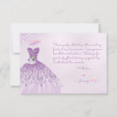 Quinceanera Dusty Lilac Lila Silver Glitzer Gown Dankeskarte (Rückseite)