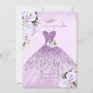 Quinceanera Dusty Lilac Lila Silver Glitzer Gown Einladung