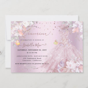 Quinceanera Dusty Rose Glitter-Kleid Sweet Peas Einladung