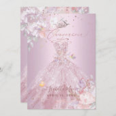 Quinceanera Dusty Rose Glitzer Platterbsen Einladung (Vorne/Hinten)