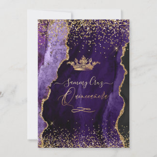 Quinceanera Eggplant Lila Agate Gold Glitzer Einladung