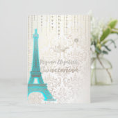 Quinceanera/Eiffel Blau/Prinzessin/Krone Einladung (Stehend Vorderseite)