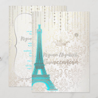 Quinceanera/Eiffel Blau/Prinzessin/Krone Einladung