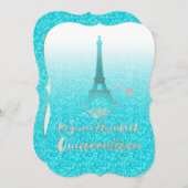 Quinceanera/Eiffel/Blau/Prinzessin/Krone Einladung (Vorne/Hinten)