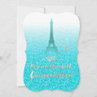 Quinceanera/Eiffel/Blau/Prinzessin/Krone Einladung