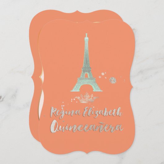 Quinceanera/Eiffel/Mint/DIY bckgrand/Princess/Kron Einladung (Vorne/Hinten)