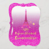 Quinceanera/Eiffel/Neon Pink/Prinzessin/Krone Einladung (Vorne/Hinten)