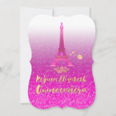 Quinceanera/Eiffel/Neon Pink/Prinzessin/Krone Einladung (Vorderseite)