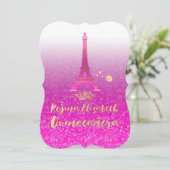 Quinceanera/Eiffel/Neon Pink/Prinzessin/Krone Einladung (Stehend Vorderseite)