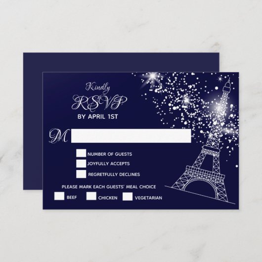 Quinceañera Eiffel Tower Starry Night Sky RSVP Karte (Vorne/Hinten)