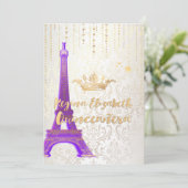 Quinceanera/Eiffelturm/Pariser Prinzessin/Lila Einladung (Stehend Vorderseite)