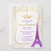 Quinceanera/Eiffelturm/Pariser Prinzessin/Lila Einladung (Rückseite)