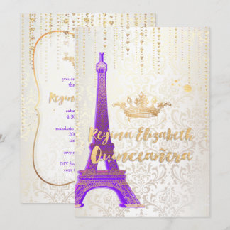 Quinceanera/Eiffelturm/Pariser Prinzessin/Lila Einladung