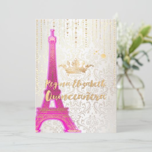 Quinceanera/Eiffelturm/Pariser Prinzessin/Lila Einladung (Stehend Vorderseite)