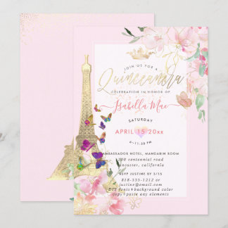 Quinceanera Eiffelturm, Wasserfarbenfrohe Schmette Einladung