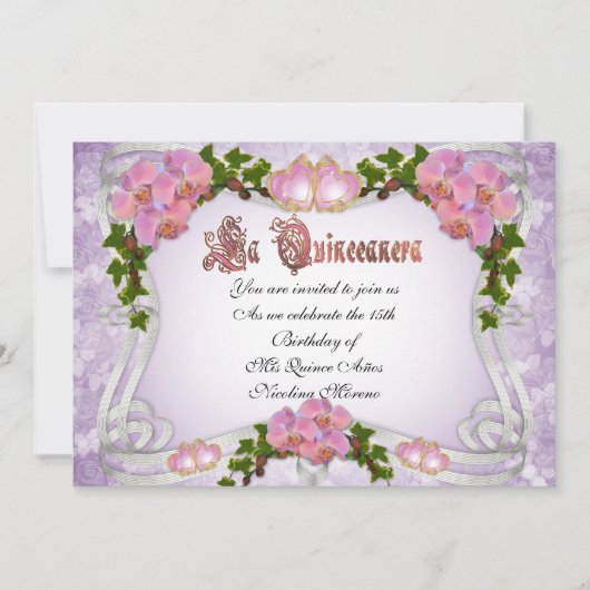 Quinceanera Einladung 15. Geburtstag elegant (Vorderseite)