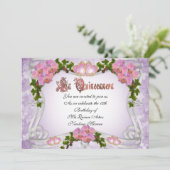 Quinceanera Einladung 15. Geburtstag elegant (Stehend Vorderseite)